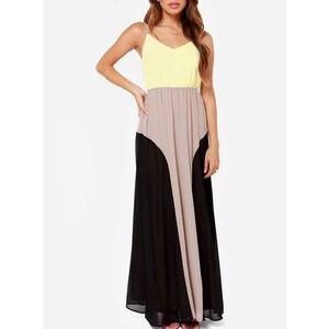 Lulus Exclusive By Your Side Yellow Color Block Maxi Dress Size XS‎